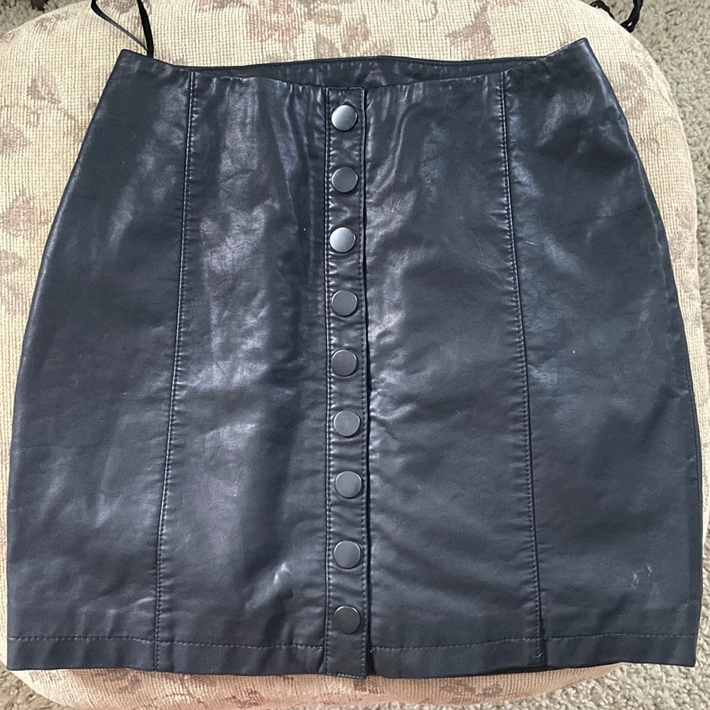 Black leather free people mini skirt